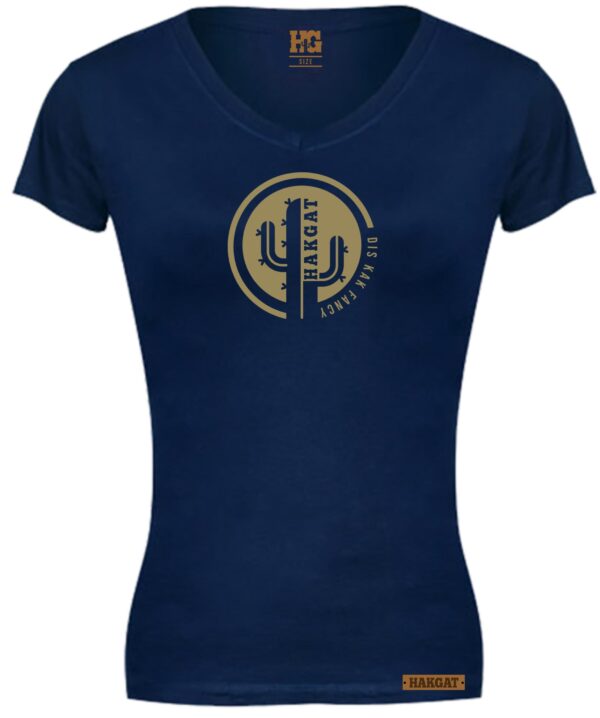 Ladies V-Neck navy with cactus print