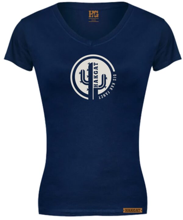 Ladies V-Neck navy with cactus print