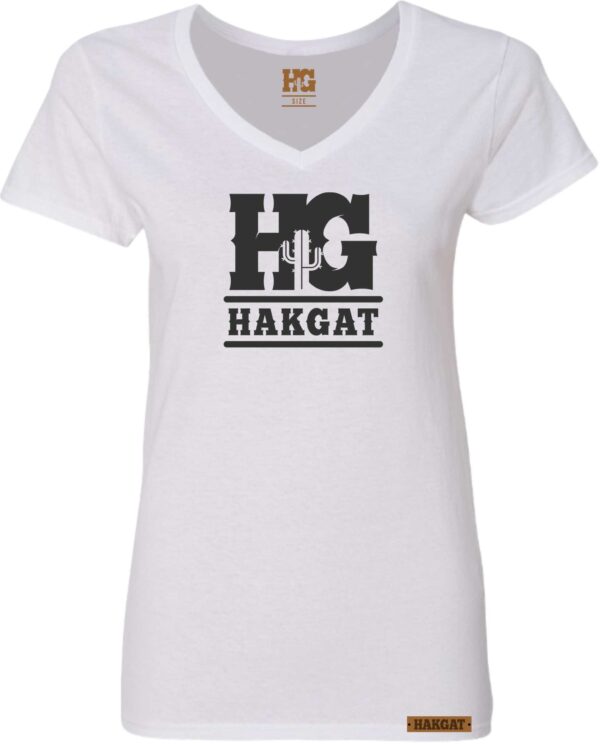 Ladies V-Neck white with cactus print