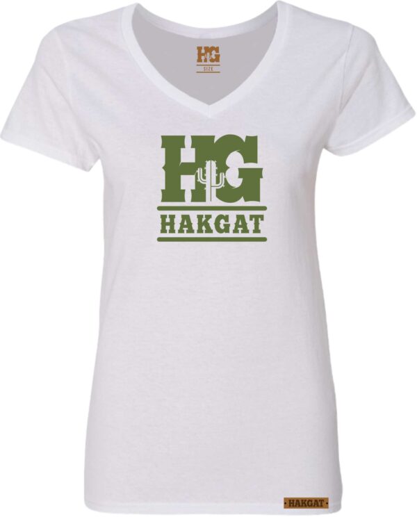Ladies V-Neck white with cactus print