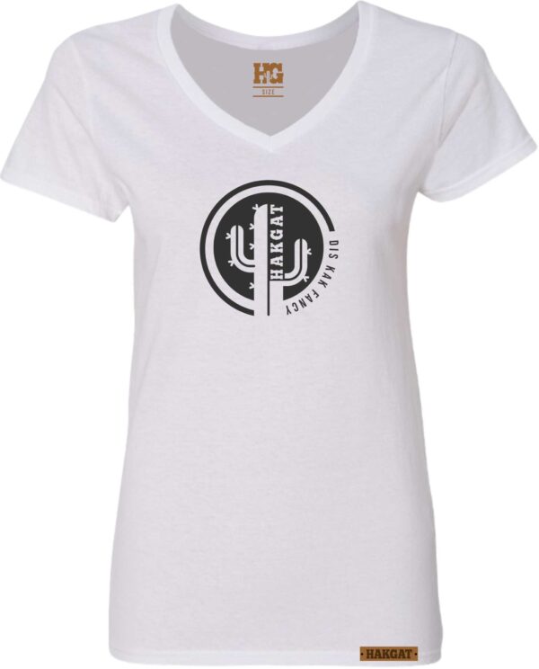 Ladies V-Neck white with cactus print