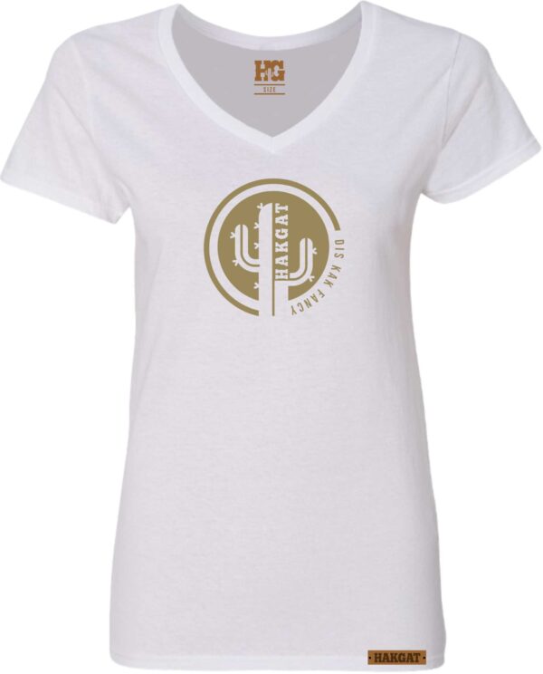 Ladies V-Neck white with cactus print
