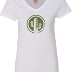 Ladies V-Neck white with cactus print