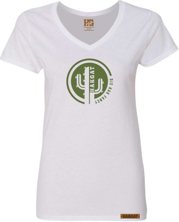 Ladies V-Neck white with cactus print