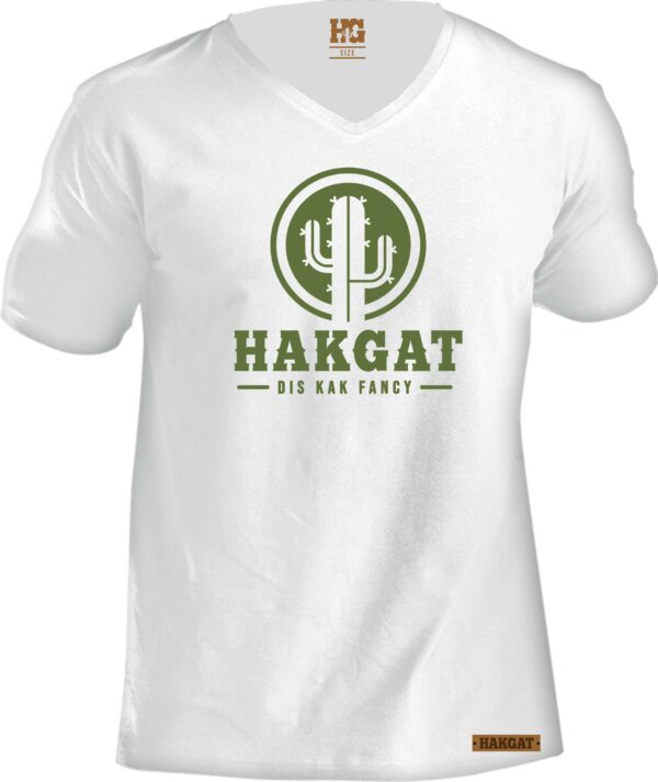 Mens V-Neck White Slim Fit T-Shirt - Cactus Print