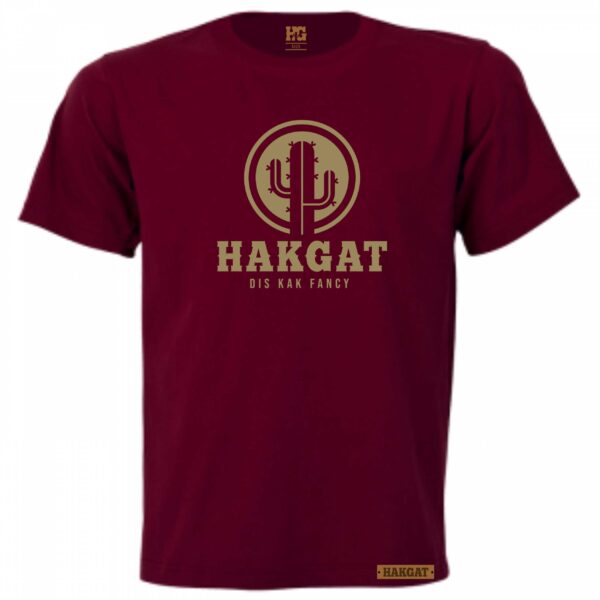 Mens burgundy T-Shirt with khaki cactus print