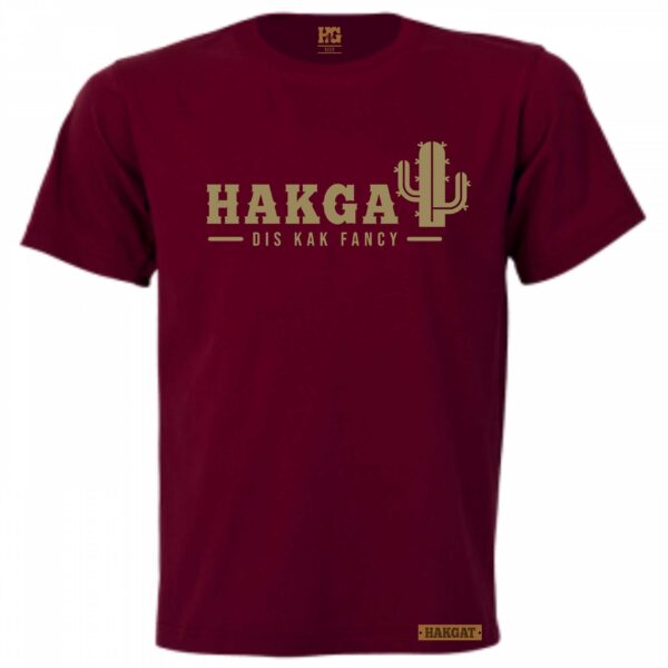 Mens burgundy T-Shirt with khaki cactus print