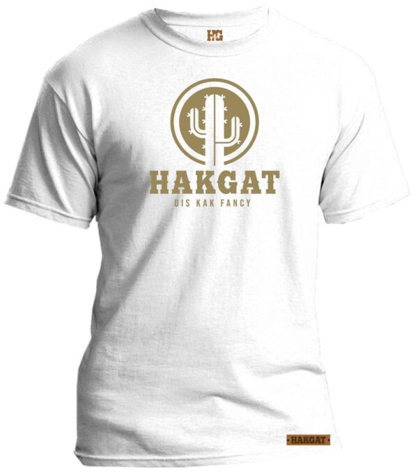 Mens white T-Shirt with khaki hakgat cactus print