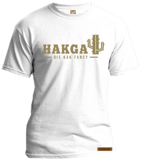 Mens white T-Shirt with khaki hakgat cactus print