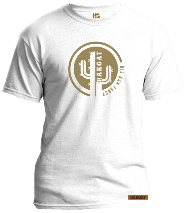 Mens white T-Shirt with khaki hakgat cactus print