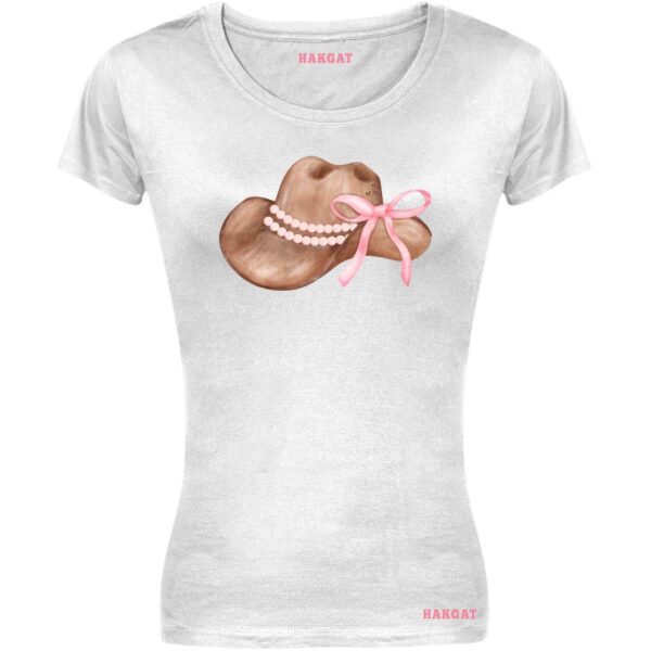 Ladies Cut T-shirt - Coquette Pink Bow/Hat - Design 26