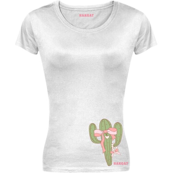 Ladies Cut T-shirt - Coquette Pink Bow/Cactus - Design 27