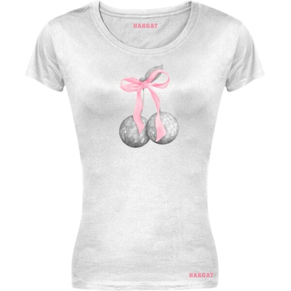 Ladies Cut T-shirt - Coquette Pink Bow/Disco - Design 28